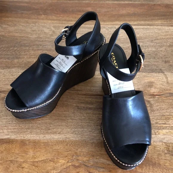 Coach Black Wedge Sandals with Adjustable Straps - Picture 7 of 8